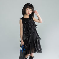 Girls Black Layered Dress 2022 New Designer Vest Princess Dress Summer Kids Fashion Sleeveless Clothes 12 Years Children Dresses