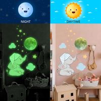 ZZOOI Luminous Glow In The Dark Stickers Baby Elephant Moon Wall Stickers For Kids Rooms Home Decoration Stars Shine In The Dark