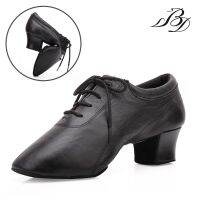 BD dance shoes professional mens  Salsa Latin dance shoes Cha-Cha-sheepskin black soft soles competition  training shoes 424