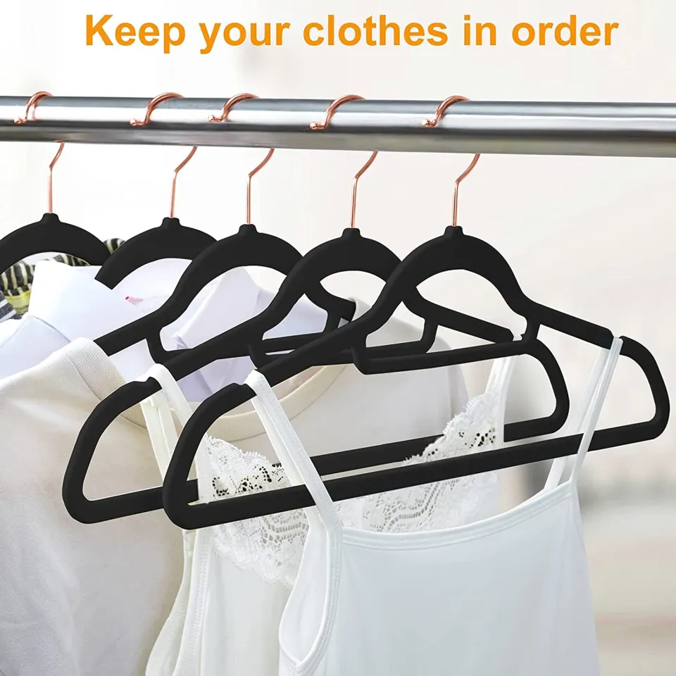 10pcs Non-slip Velvet Hangers Heavy Duty Velvet Suit Hangers With Tie Bar  Space Saving Pullover Grey