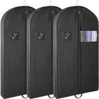 Qees® Garment Bags Heavy Duty For Closet Storage, Black Travel Bag Size 43, 3 Pack ถุงคลุมเสื้อผ้า เสื้อสูท เสื้อโค้ท กันฝุ่น สีดำ 3 แพ็ค