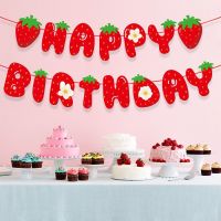 1set Strawberry Disposable Tableware Paper Birthday Banners Candy Bags for Kids Strawberry Birthday Party Decoration Supply