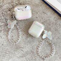 [LWF HOT]♞Case เคสซิลิโคนนิ่มสร้อยข้อมือผีเสื้อชุบโลหะด้วยไฟฟ้า3D,สำหรับ AirPods 1 2 Pro 3ชุดหูฟังบลูทูธฝาครอบใสแวววาว