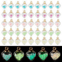 50Pcs 5 Colors Luminous Glass Pendants with Golden Plastic Pendant Bails Heart Mixed Color 20x15x9mm Hole: 2mm