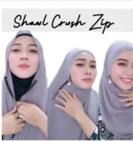 【YF】 Fashion Women Muslim Hijabs Scarf With Zipper Pearl Pendant Plain Bubble Chiffon Ready to Wear Wrap 175X75CM