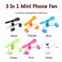 3 IN 1 Portable Fan Type-c Micro USB C Cell Phone Mini Cooling Cooler Travel For Lighting Xiaomi Sansmung IPad IPhone 6 7 8 X