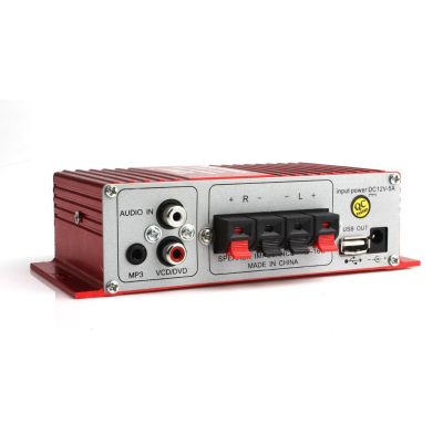 USB เครื่องเสียงรถยนต์เพาเวอร์แอมป์ 2CH สเตอริโอ HIFI แอมป์ 12V (สีแดง)