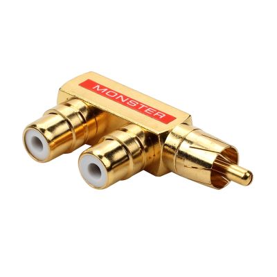 ：“{》  Plated AV Audio Splitter Plug RCA Adapter 1 Male To 2 Female F Connector