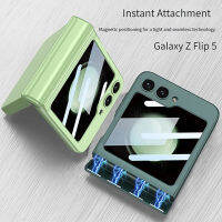 เคสแบบออลอินวันบานพับแม่เหล็กสีทึบมีกรณีโทรศัพท์ฟิล์มสำหรับ Flip5 Samsung GalaxyZ