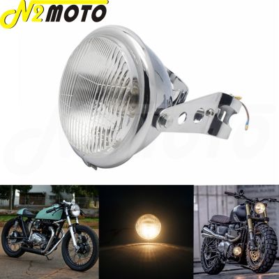 H4 12V Chrome Motorcycle Retro Front Headlight Low / High Beam W/ Brackets Vintage Round Head Lamp For Honda CG125 Cafe Racer