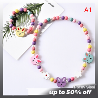 Potey 1ชุดลูกปัดไม้การ์ตูน Kalung Hewan เด็กผู้หญิงของขวัญอุปกรณ์จัดงานปาร์ตี้