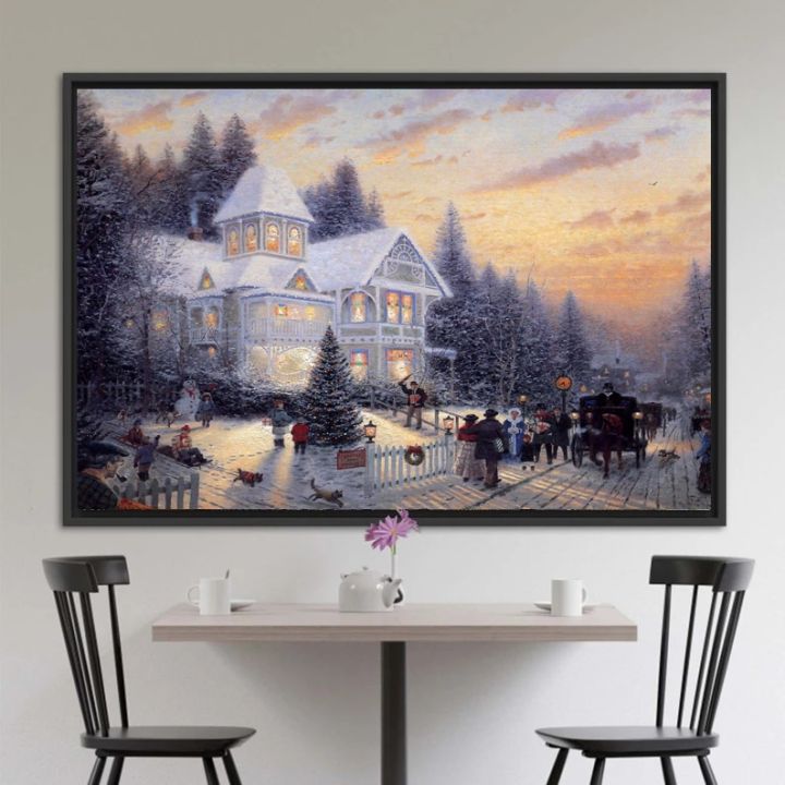 Christmas Snow Landscape Farmhouse City Poster Thomas Kinkade