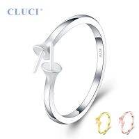 CLUCI Authentic 925 Sterling Silver Simple Adjustable Open Ring Gift Jewelry Rose Gold Women Pearl Ring Mounting SR2084SB