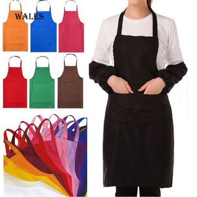 Wales&Solid Color Back Self-Tie Kitchen Restaurant Cooking Bib Apron with Pocket