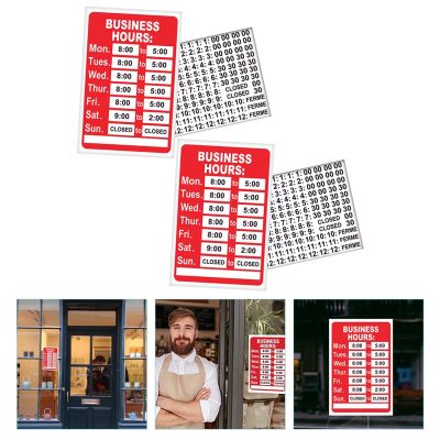 2 Sets Waterproof Sticker Business Hours Signage Glass Door Operation Stickers Variable 29.7x19.5cm Red Pvc Opening