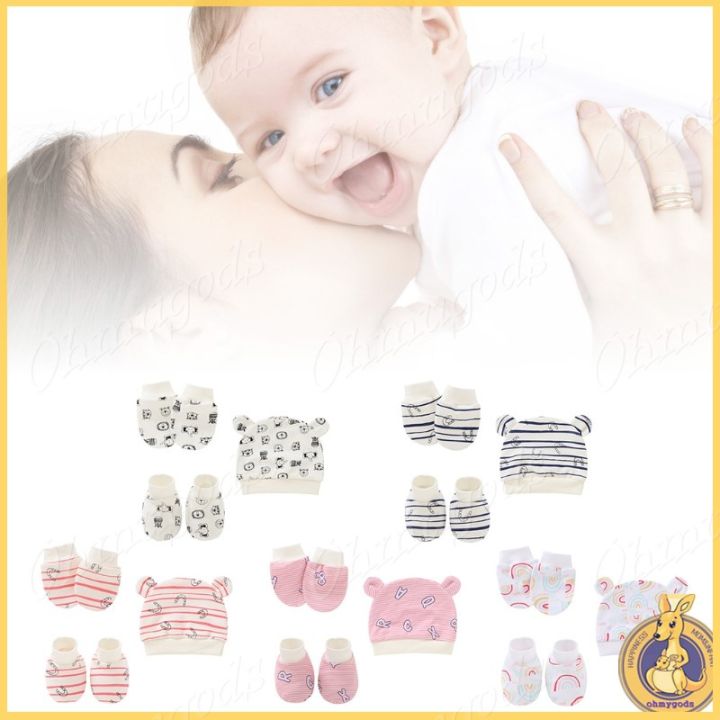 omg-baby-anti-scratching-cotton-s-ears-hat-foot-cover-set-mittens-socks-beanie-baby-anti-scratching-s