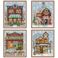 （Jinxiu cross-stitch）คริสต์มาส Cottage รูปแบบ Mini Cross Stitch ชุด DIY ฤดูหนาวทิวทัศน์14CT 11CT นับผ้าใบเย็บปักถักร้อยงานฝีมือ