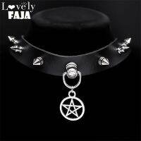 【LZ】☽┋  Goth pentagrama sexy pico rebite harajuku gargantilha colar feminino couro do plutônio gothic statement colares jóias cosplay acessórios