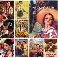 วินเทจ Mexicana ผู้หญิง,เม็กซิโกวัฒนธรรมทิวทัศน์สาว,นอร์ดิกโปสเตอร์ผนังศิลปะผ้าใบจิตรกรรม,เหมาะอย่างยิ่งภาพผนังสำหรับห้องนั่งเล่น Unframed 0919