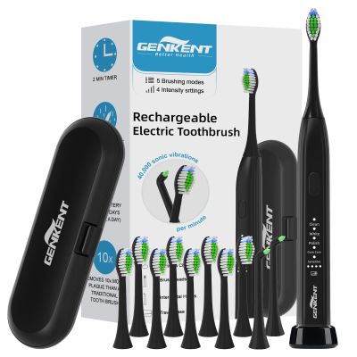 ▦ Sonic Electric Toothbrushes 5 Modes 10 Replacement Toothbrush Heads with Case
