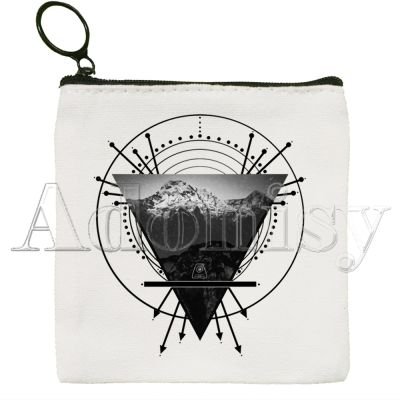 Pentagram Pentacle Wicca Witchcraft Goth Cute Solid Color Canvas Coin Purse Small Fresh New Zipper Key Bag Hand Gift Bag