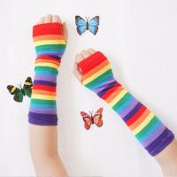 New Fashion Long Glove Arm Cover Rainbow Striped Fingerless Cotton Long Wristband Sleeve