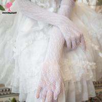 DKIEWQ ถุงมือเจ้าสาว ถุงมือขาวลูกไม้ ย้อนยุค หวาน สีขาว ไนลอน เจ้าสาว สีดำ จุด ถุงมือยาวโลลิต้า ปลอกแขน ถุงมือลูกไม้