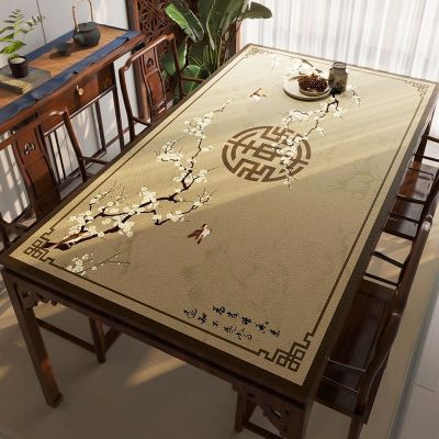 （HOT) ผ้าปูโต๊ะหนังสไตล์จีนใหม่ผ้าปูโต๊ะจีนแผ่นรองโต๊ะกาแฟซิลิโคนกันน้ำมันไม่ต้องล้างผ้าปูโต๊ะแผ่นรองโต๊ะ