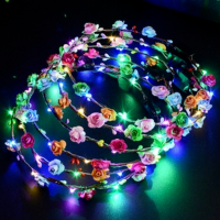 24pcs LED Glowing Crown Flower Hair Band Wreath Party Children Girl Women Headband