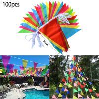 50m100pcs Colorful Flags Wreath Birthday Flag Handmade Fabric Flags Holiday Party Holiday House Garden Decoration Parts Outdoor