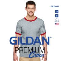 GILDAN® เสื้อยืดกุ๊นคอกุ๊นแขน - ตัวเทาอ่อน แขนแดง