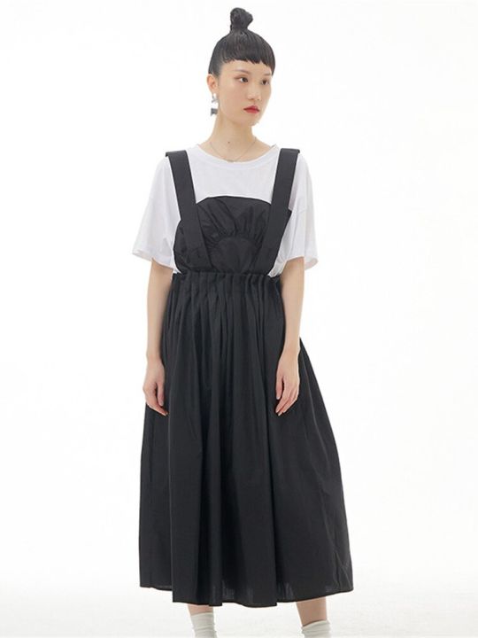 xitao-skirt-solid-color-casual-loose-suspender-skirt