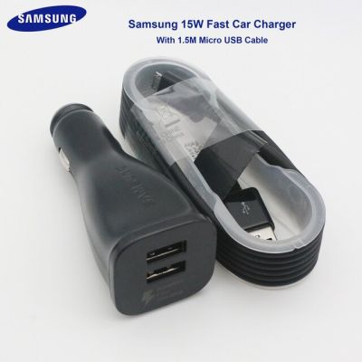 อะแดปเตอร์ที่ชาร์จแบตในรถ Samsung S7สายเคเบิลไมโคร USB รถยนต์ที่รวดเร็ว S8สำหรับ Galaxy S9 S10 + Note 8 9 10 A30 A50 A9S A70