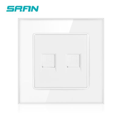 【NEW Popular89】 SRAN 2Gang ซ็อกเก็ตผนังคอมพิวเตอร์ Rj45 CAT5ประเภท Crystal Temperedpanel 86X86Mm Double Internet Interface Power Outlet