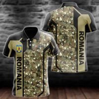 Customized Romanian Army Camo Polo Shirts Summer Casual Streetwear Mens Fashion Loose Oversized Short Sleeve Sportswear