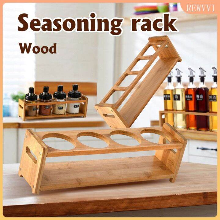 Wooden Condiment Rack Spice Rack Oil Pot Rack Kitchen Helper Wood Shelf