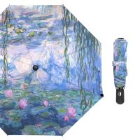 Monet Claude Water Lilies Oil Painting Umbrella Rain Women Fully Automatic Three Folding Umbrella Windproof Anti-UV Parasol