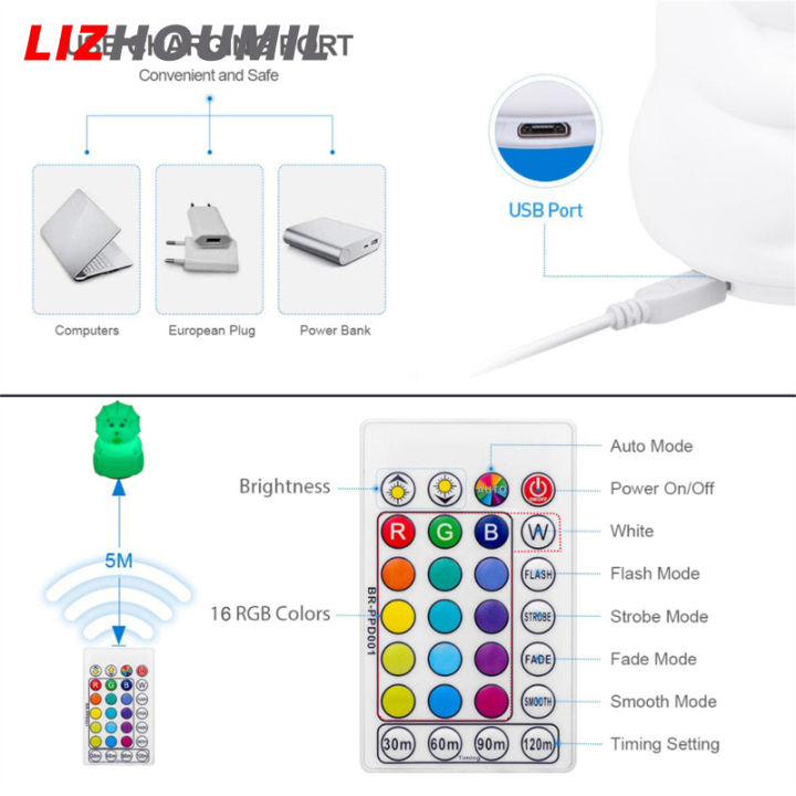 lizhoumil-ไฟกลางคืนไดโนเสาร์น่ารักสำหรับห้องเด็กพร้อมรีโมตควบคุมแบตเตอรี่เปลี่ยนสีสำหรับเด็กวัยหัดเดินลูกบิดรูปดาว