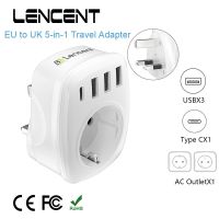 LENCENT EU to UK Travel Adapter พร้อมช่องเสียบ AC 1 ช่อง USB 1 ช่อง Type-C Charger ป้องกันการโอเวอร์โหลด 4 in 1 UK Plug Adapter Wall Charger