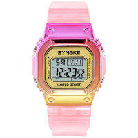 SYNOKE Fashion Girls Women Watches LED Digital Wristwatch Electroplated Case Transparent Strap Colorful Wristwatch reloj mujer