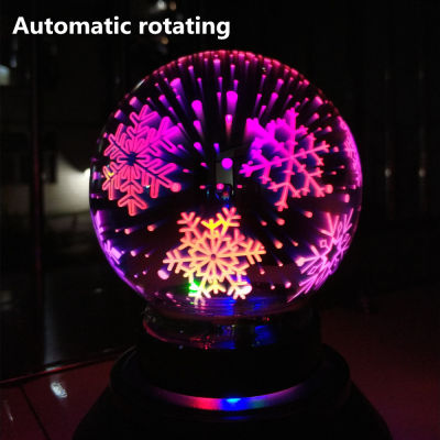 Hot Deal 3D Plated 12CM Rotating Projection Lamp DragonflySnowflakeElkChristmas Colorful Glass Night Light Holiday Gift