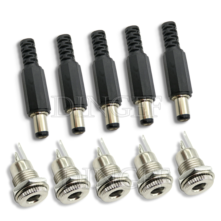 10pcs-5pair-5-5x2-1mm-5-5x2-5mm-dc-power-plug-male-female-jack-socket-nut-panel-mount-dc-power-adapter-connector-dc099-dc-099-wires-leads-adapters
