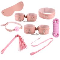 【HOT】ஐ Ladies Pink Leather Bondage straps Restraint Handcuffs Blindfold Collar Leash Choker BDSM Fetish