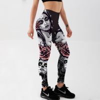 【HOT】№ Qickitout New Arrival Leggings With Printed Gothic Workout Mid Waist Pants S-4XL