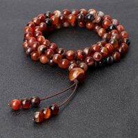 ZZOOI 108 Mala Women Wine Red Stone Beaded Bracelets &amp; Necklaces 6mm Natural Stone Beads Bracelets Trendy Men Tibetan Buddha Jewelry