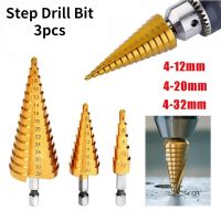 3Pcs/set 4-32 mm 4-20 mm HSS Titanium Coated Step Drill Bit High Speed Steel Metal Wood Hole Cutter Cone Drilling Tool