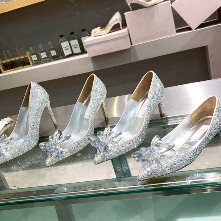 2023 Rhinestone High Heels Women Pumps Newest Cinderella Shoes Pointed toe  Woman Crystal Party Wedding Shoes 1cm/5cm/7cm/9cm