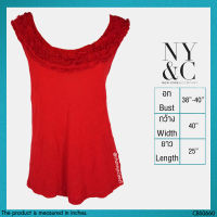 USED NY&amp;C - Red Ruffle Collar Top | เสื้อแขนกุดสีแดง เสื้อระบาย เสื้อคอปาด ทรงใหญ่ สีพื้น สาวอวบ สายฝอ แท้ มือสอง