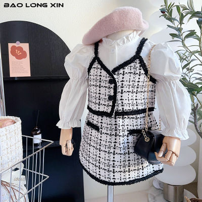 BAOLONGXIN เสื้อ + สายเอี๊ยมเสื้อผู้หญิงใหม่ฉบับภาษาเกาหลีสาวๆชุดสูทแฟชั่นชุดกระโปรง