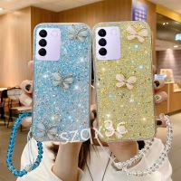 2023เคสโทรศัพท์สำหรับ VIVOV29 VIVO Y78 Y27 Y36 V29 V27e Y02 Y02A Y02T V25 V25e 4G 5G ตกแต่ง Bling น่ารักผีเสื้อคริสตัล + สร้อยข้อมือนุ่มหลังซิลิโคน VIVOY78